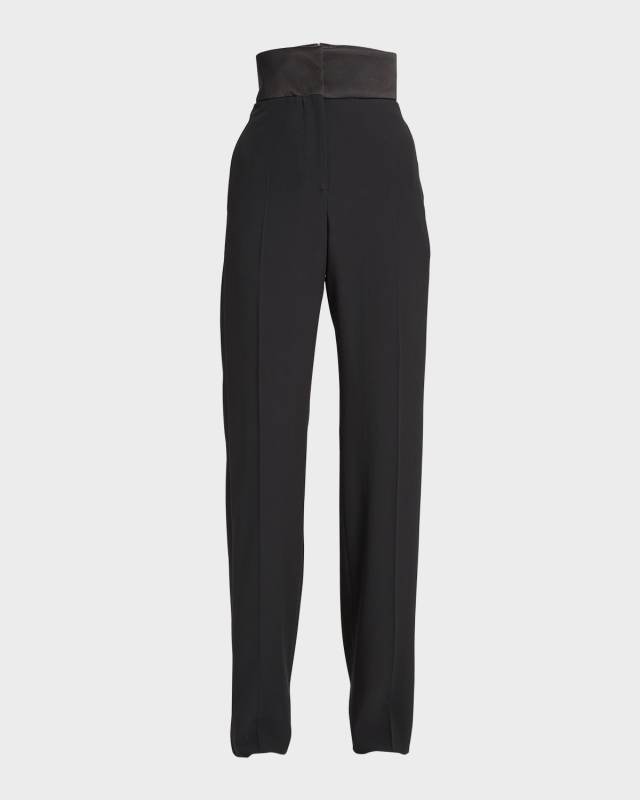Narrow Bootcut Trousers with Satin Band